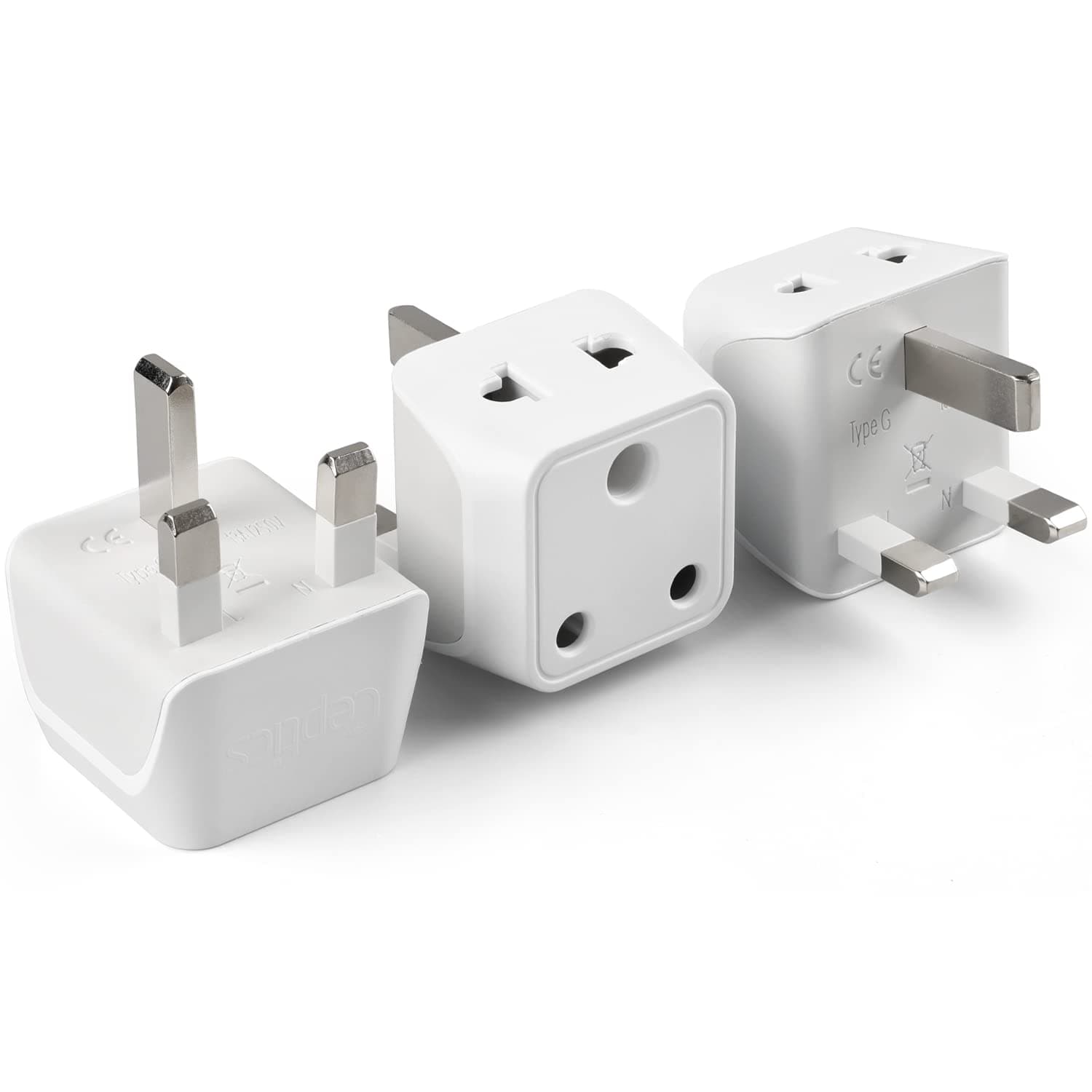Ceptics UK Adapter for Indian Pins, Type G Plug Adapter with Dual Inputs, India to UAE Adapter, Ireland Plug - 2 in 1 UK Adapter for Laptops, Phones, Chargers - CE - RoHS, 3 Pack