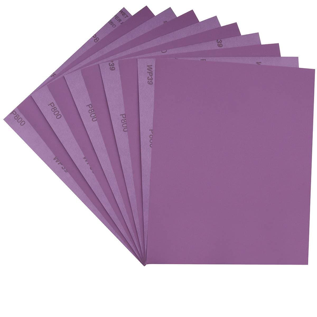MAXMAN Sandpaper 800 Grit,Wet Dry Sanding Sheets,High Performance White Fused Alumina Abrasive Sand Paper for Wood Furniture Finishing,Metal Grinding,Automotive Polishing,9 x 11 Inch,Purple,10-Pack