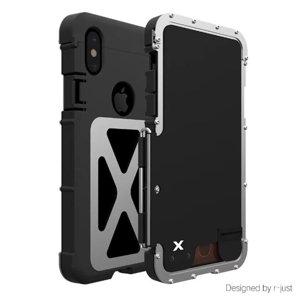 iPhone Xs Case,iPhone X Case,ARMOR KING Stainless Steel Heavy Duty Clamshell Flip Cases for Apple iPhone X/XS/10 5.8 Inch(Silver&Black)