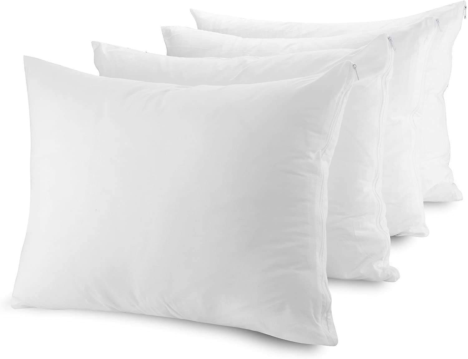 The Grand Pillow Covers Standard Size - Poly-Cotton Pillow Protector with Zipper - Moisture Wicking, Advanced Allergy Protection Pillow Protector - Protects Pillow from Dirt and Debris (4 Pack)