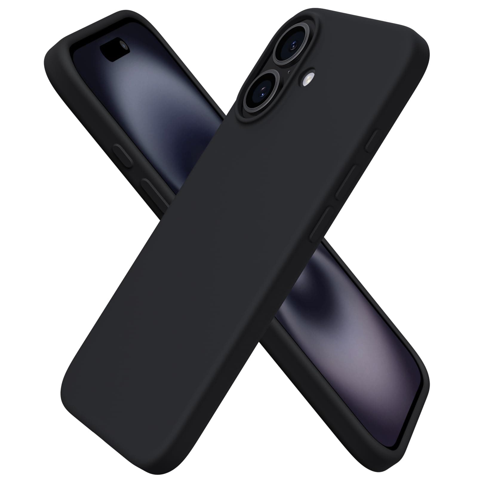 ORNARTO Compatible with iPhone 16 Case 6.1", Slim Liquid Silicone 3 Layers Full Covered Soft Gel Rubber 16 Phone Cases Cover 6.1 inch Black