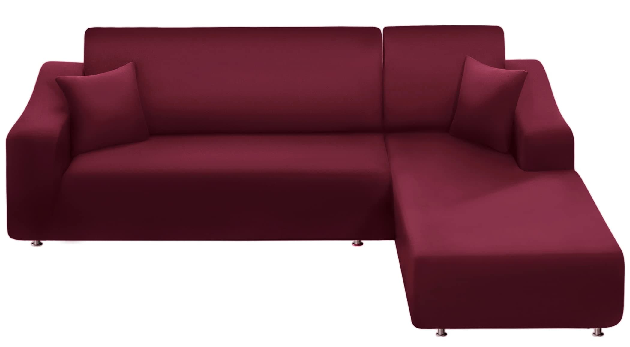 Couch Cover L Shape 2 Pieces Sofa Cover Soft Stretch Slipcovers with 2pcs Pillowcases Furniture Protector Sectional Couch Covers 3 Seater + 3 Seater(Burgundy)