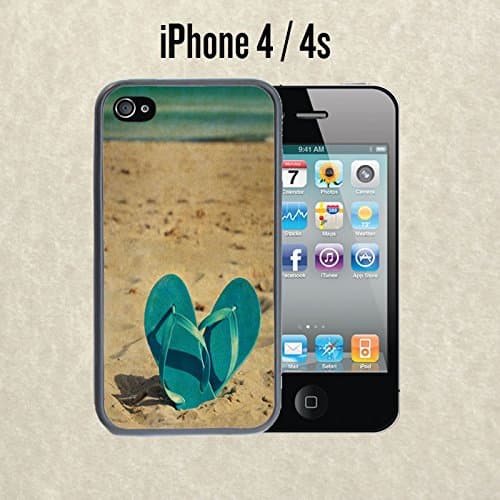 iPhone Case Summer Sand Beach Flipflops for iPhone 4 /4s Plastic Black (Ships from CA)