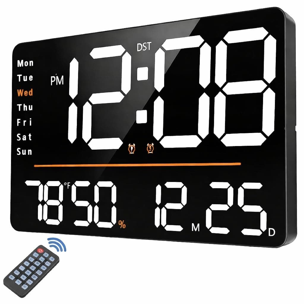 AERYS 16-Inch Digital Alarm Wall Clock, Table Clock Large LED Display with Remote Control, Auto Dimmer,Temp &Humidity, Dual Alarms for Home, Office, Bedroom, Living Room, Gym (Big) (1 Year Warranty)
