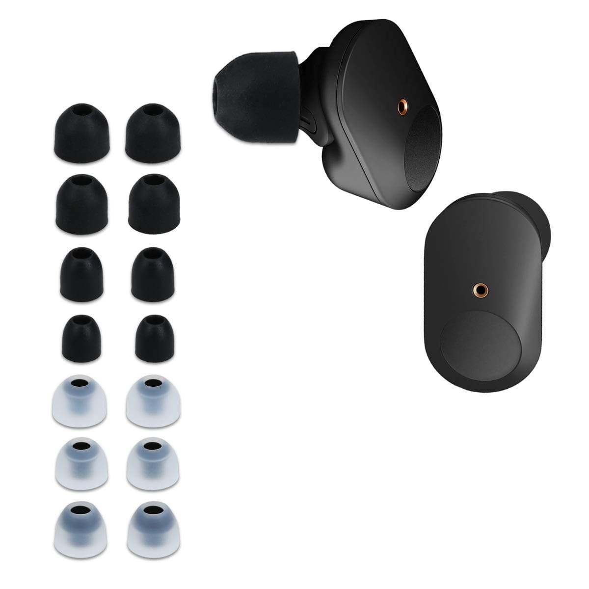 14 x Replacement Silicone Ear Tips for Sony WF-1000XM3 / WF-1000XM4 / WF-1000XM5 - Black/Transparent