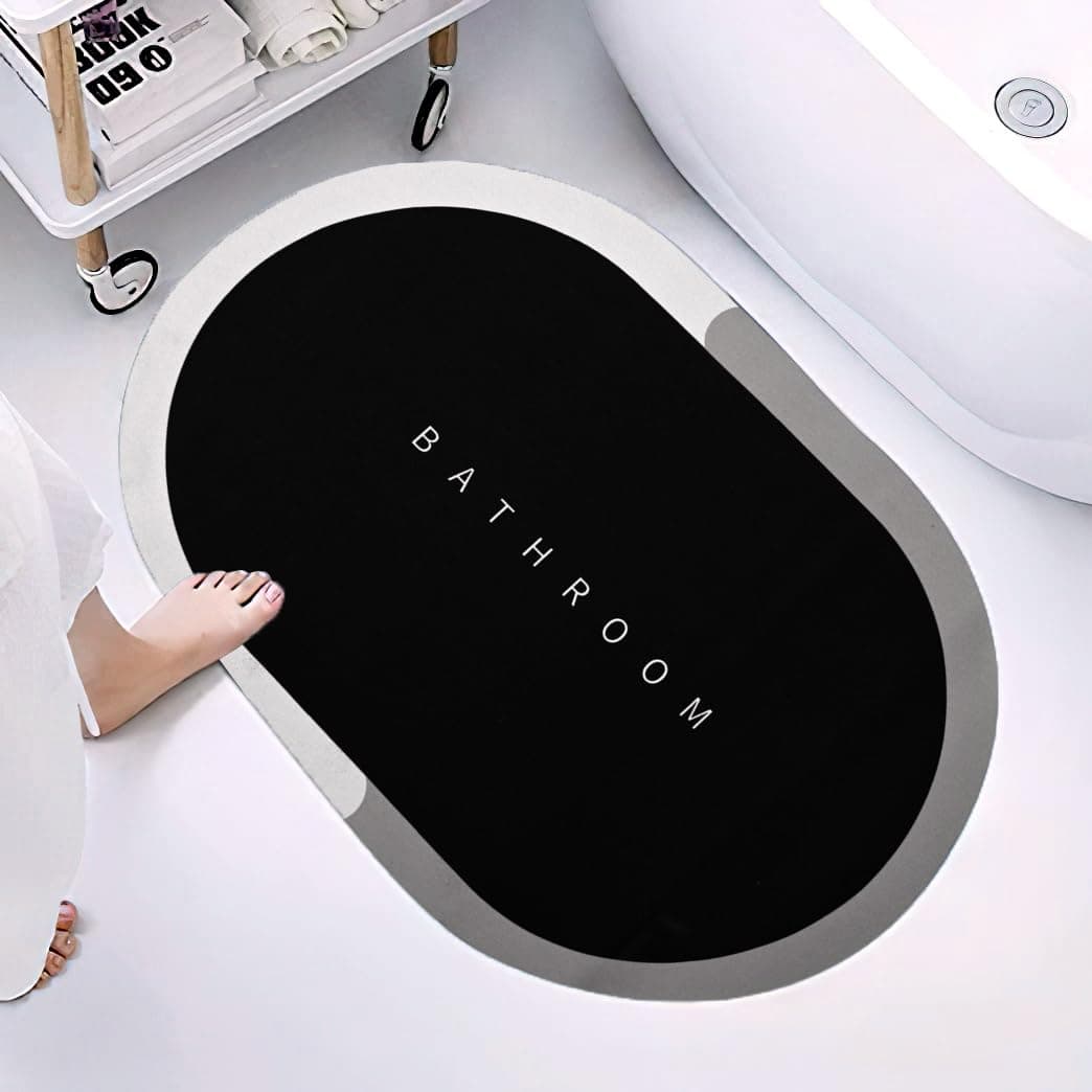 Cortina Pack of 1 Quick Dry Water Absorbing Rectangular Silicon Floor Mat | Anti-Skid & Non-Slip Cushion Doormat for Home, Kitchen, Office, Washroom | 60x40cm (Black)