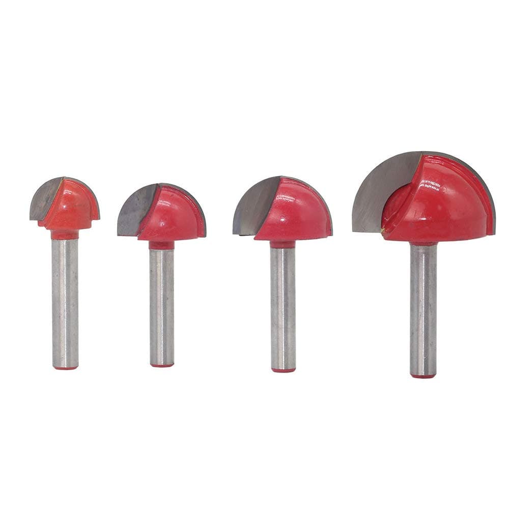 4pcs 6mm Round Nose Cove Core Box Router Bit Double Flute Round Groove Router Bit Woodworking Tool, 16-32mm Cutting Diameter