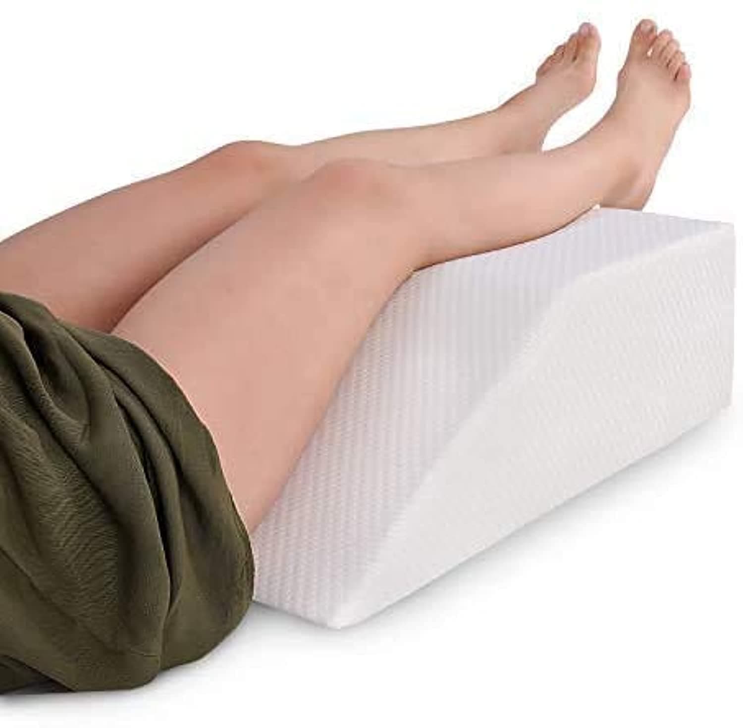 8in Leg Elevation Pillow with Memory Foam Top - Elevating Leg Rest to Reduce Swelling, Back, Hip, and Knee Pain - Leg Support Pillow to Elevate Feet While Sleeping, Reading - Washable Cover