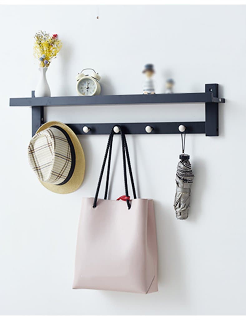 Qiangzi Storage Shelf Wall Mounted Black Kitchen Bedroom Coat Hook Rack Fully Assembled (80cm 5 Hooks) (Color : Black)