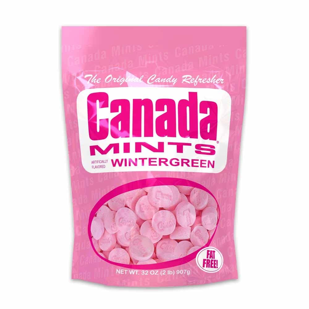 The ORIGINAL Canada Mints - Flavored Wintergreen Candy, Retro Candy Lozenges, Resealable Bag of Breath Mints Bulk - 2 lb. Bag Wintergreen (Pink)