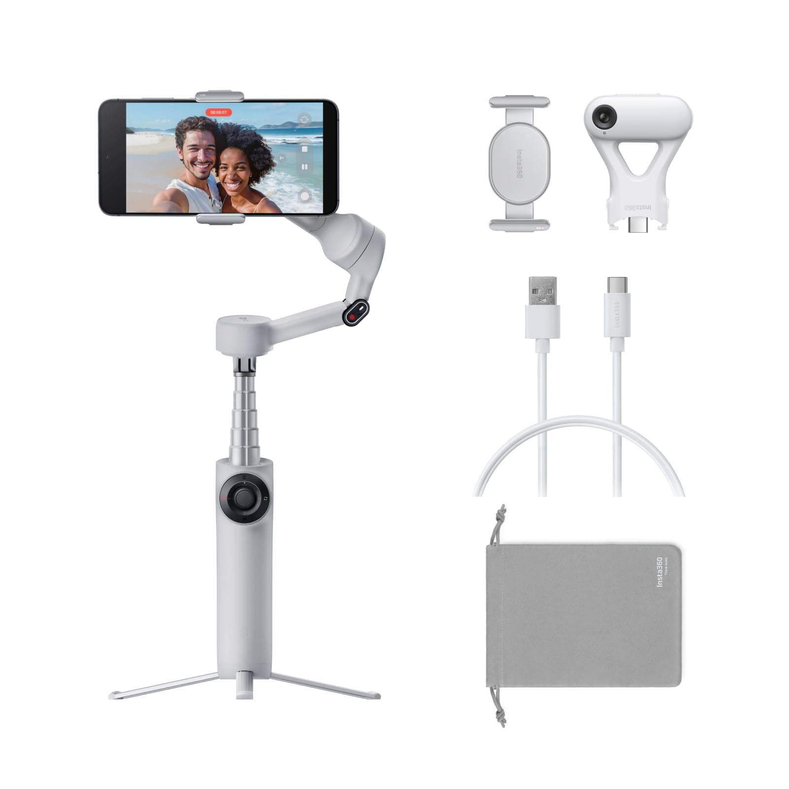 Flow 2 Plus AI Tracker Bundle Grey - Foldable Phone Gimbal, AI Tracking with Any App, Multi-Person Tracking, Built-in Tripod/Selfie Stick, Remote Control, Smartphone Stabilizer, Travel