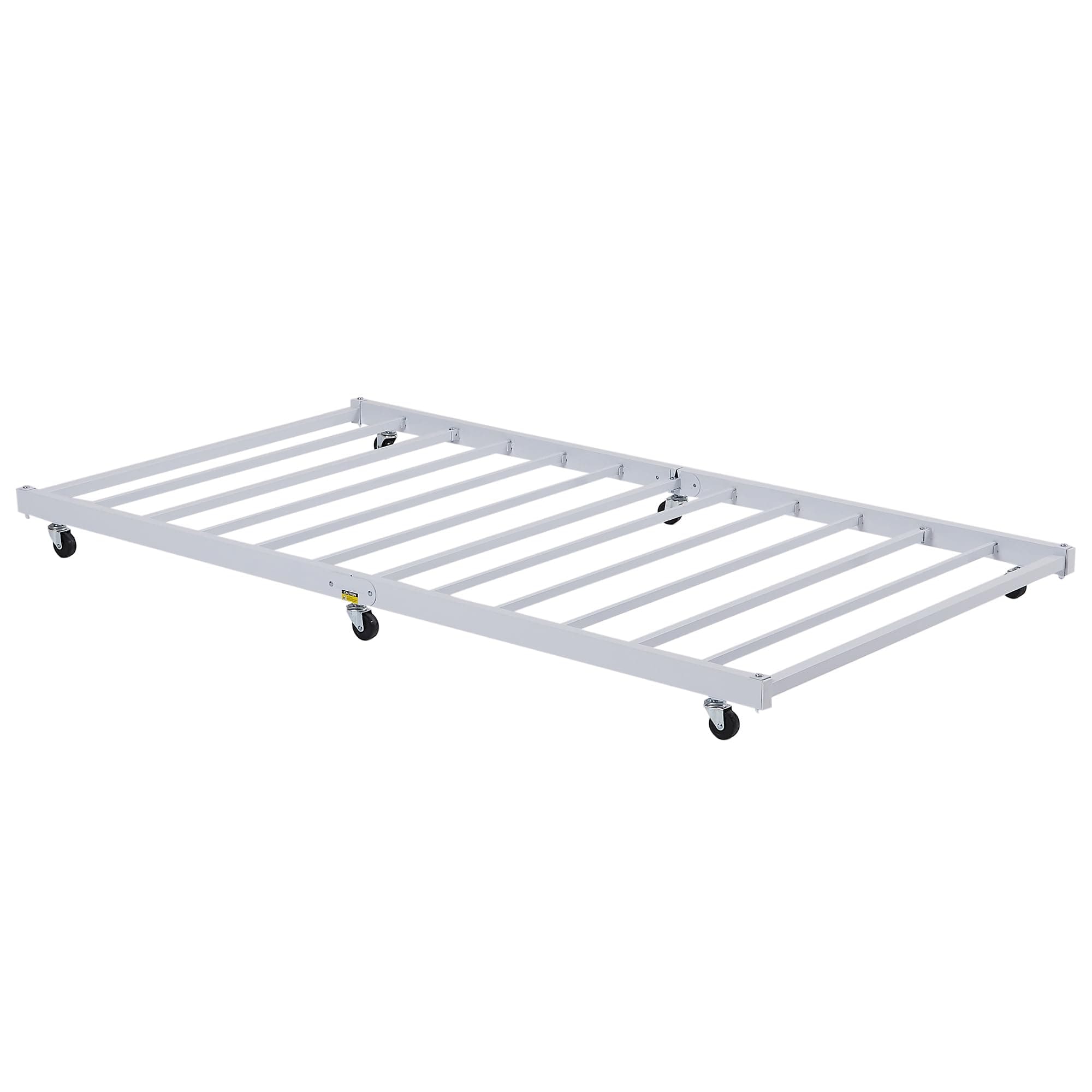 VECELO Twin Trundle Bed Frame Only/Roll Out/Enhanced & Up-Graded Metal Slats Support, White