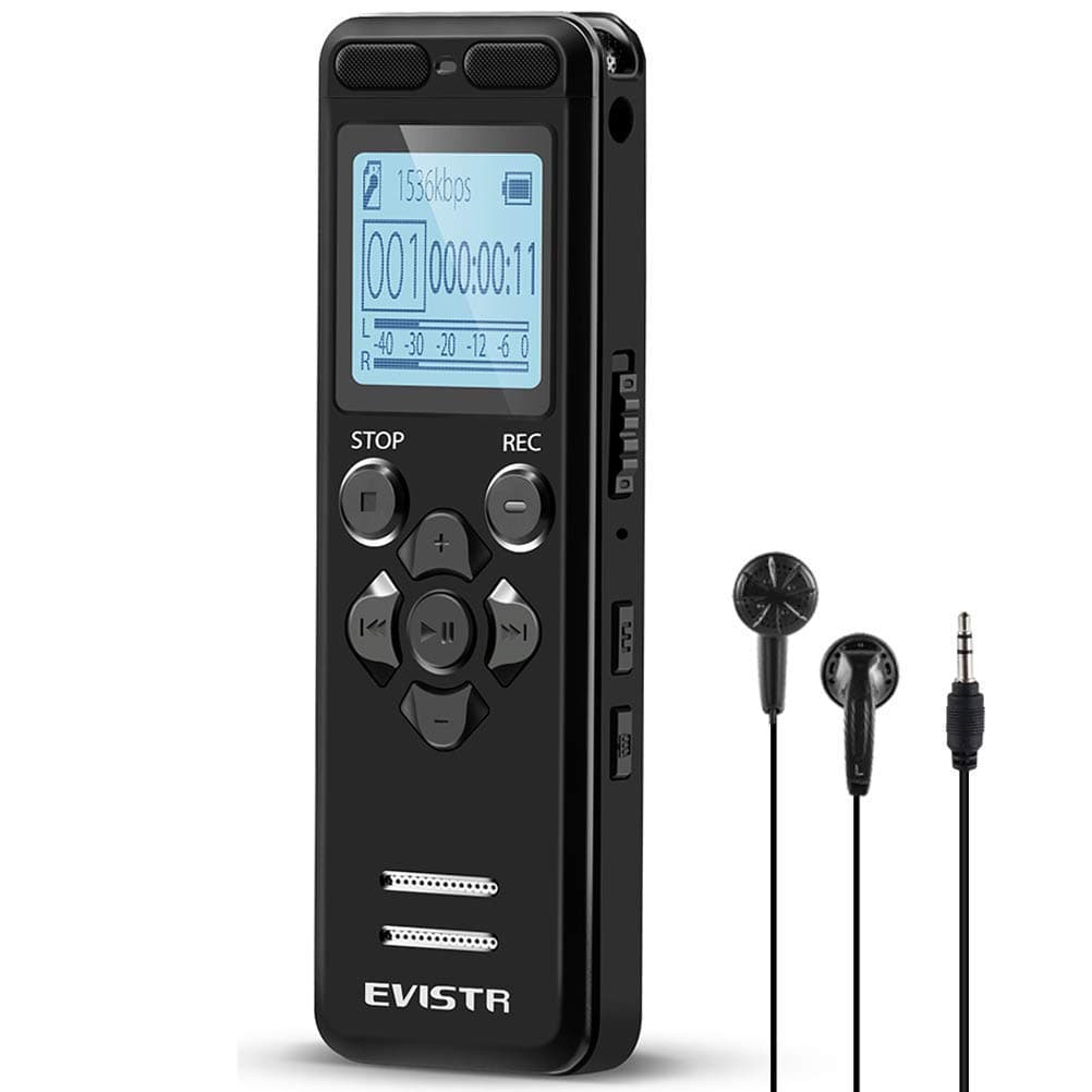 Evistr digital dictation device with automatic recording through voice control Portable PCM stereo recorder with 1536kbps, can be used also as a MP3 player. The L150 is a popular dictation device in Europe and the USA (white).