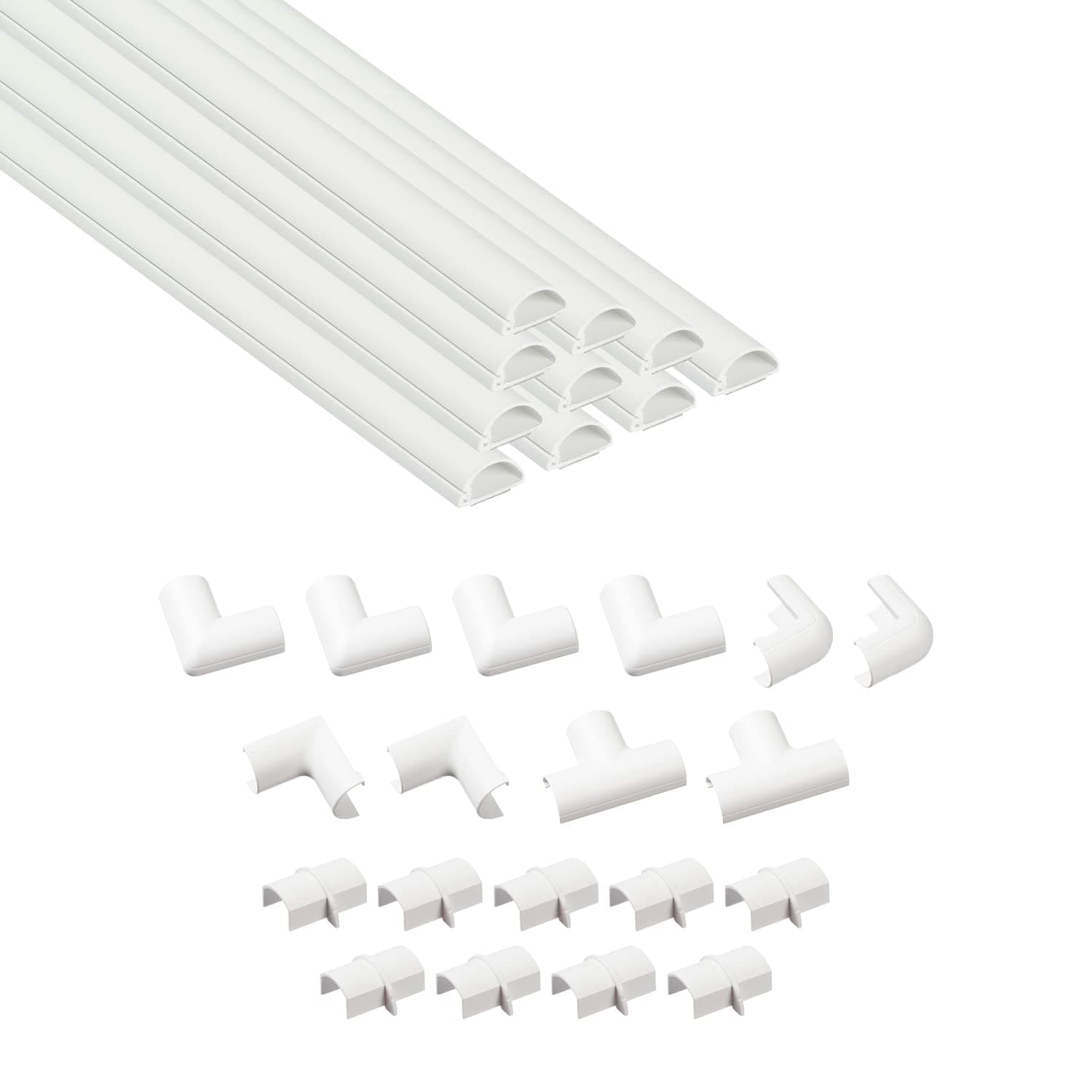 D-Line 20x10mm Cable Trunking 4m Multipack, Half Round Profile, Self-Adhesive Wire Cover, Paintable Cable Management - 10x 20mm (W) x 10mm (H) x 40cm Lengths and Accessories - White