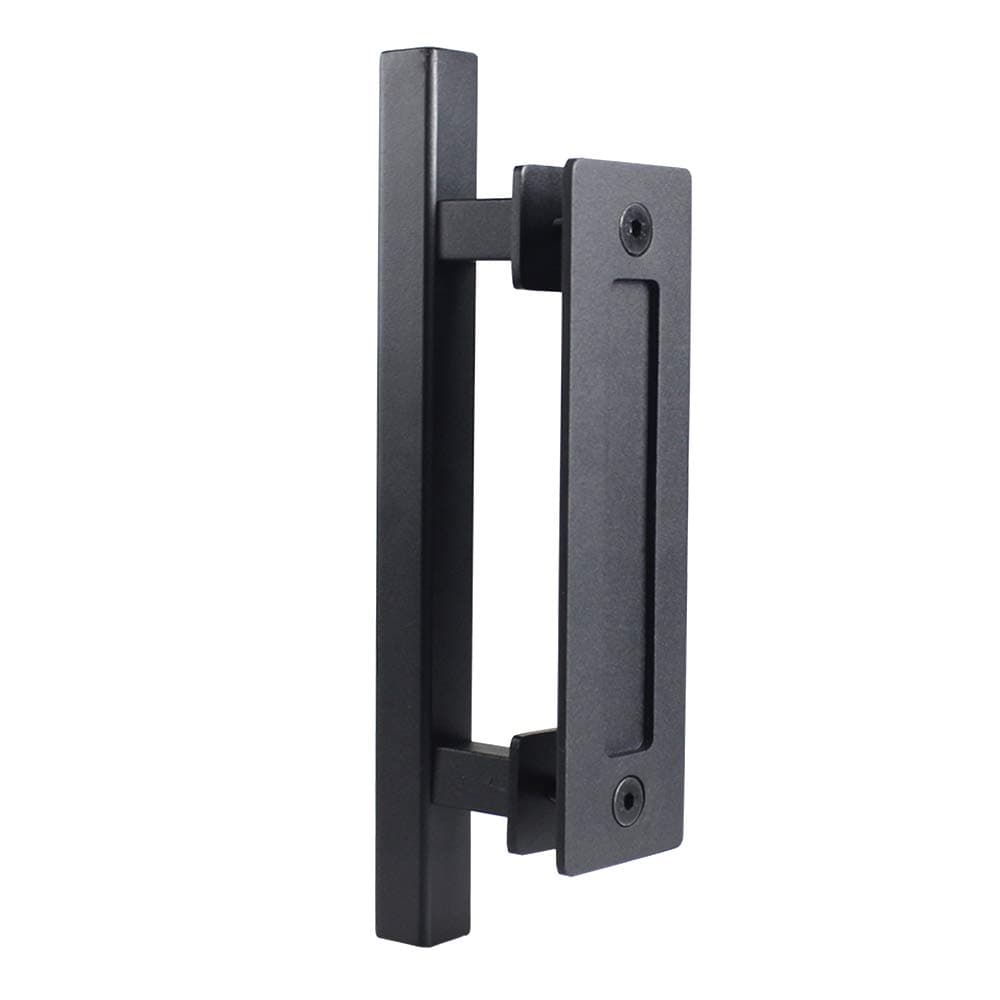 WEBON Sliding barn Door Hardware 12" Heavy Square Cabinet Handlespull and Flush Handle Set with Steel Finish Coated Powder for Kitchen, Bathroom, Closet, Furniture Cabinet, Drawer(Black)