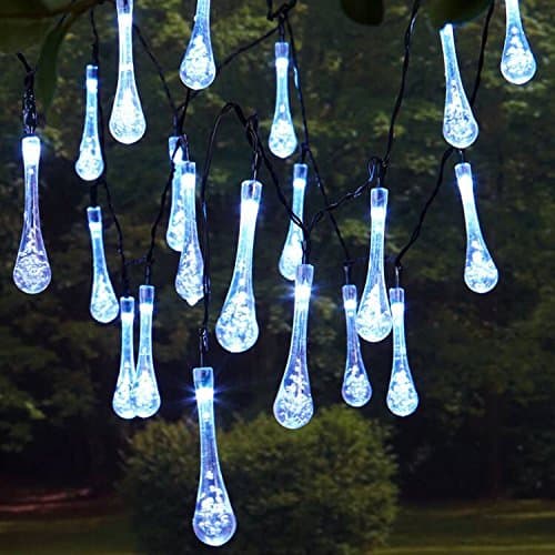 Maxxtek 30 LED Solar Powered Raindrop Teardrop Garden String Fairy Lights/LED Waterproof Garden, Fence, Christmas, Tree, Home, Holiday, House, Yard, Party Decoration Lighting (White Colour)
