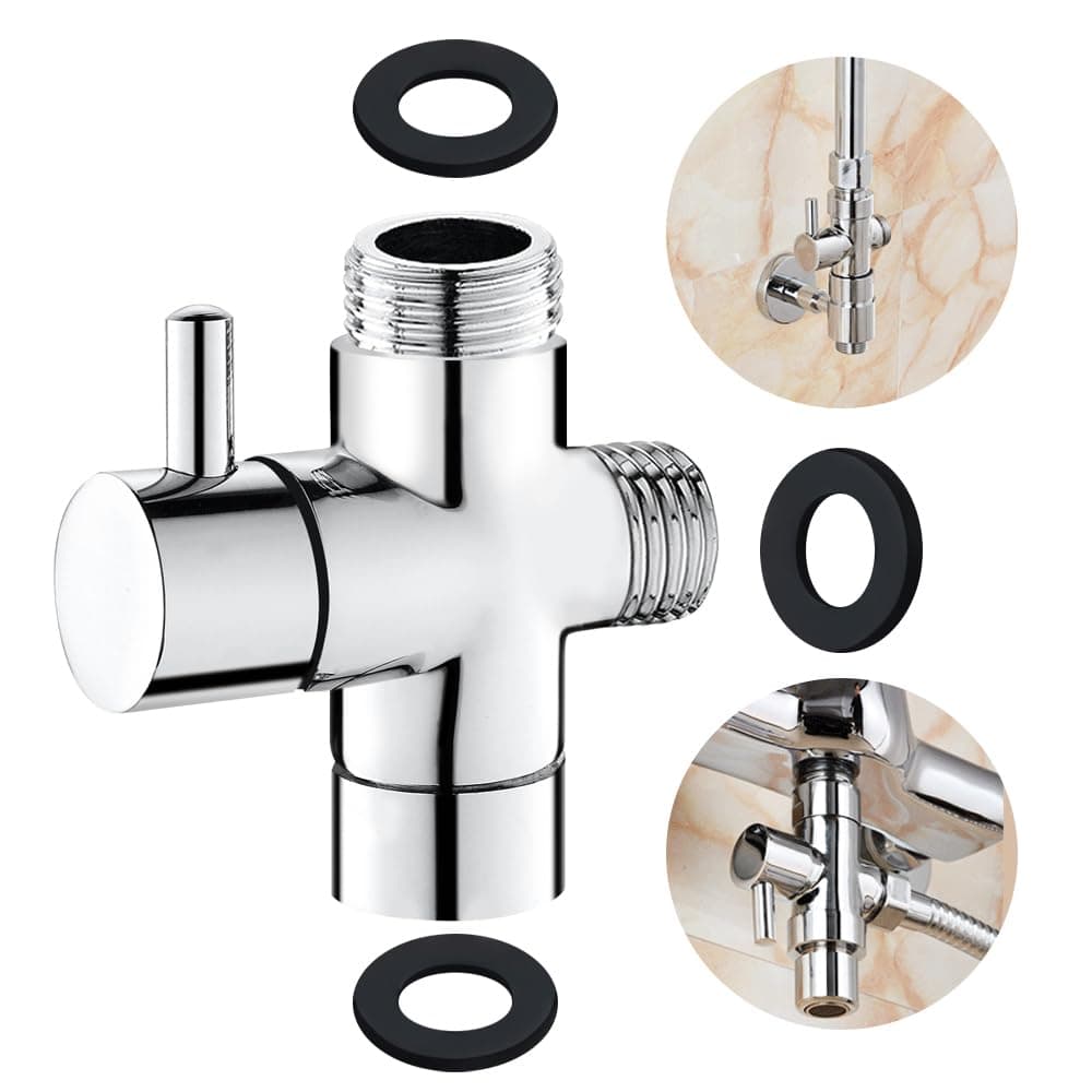 3-way diverter valve G1/2, solid brass shower adapter flow diverter, replacement part for shower system, polished chrome