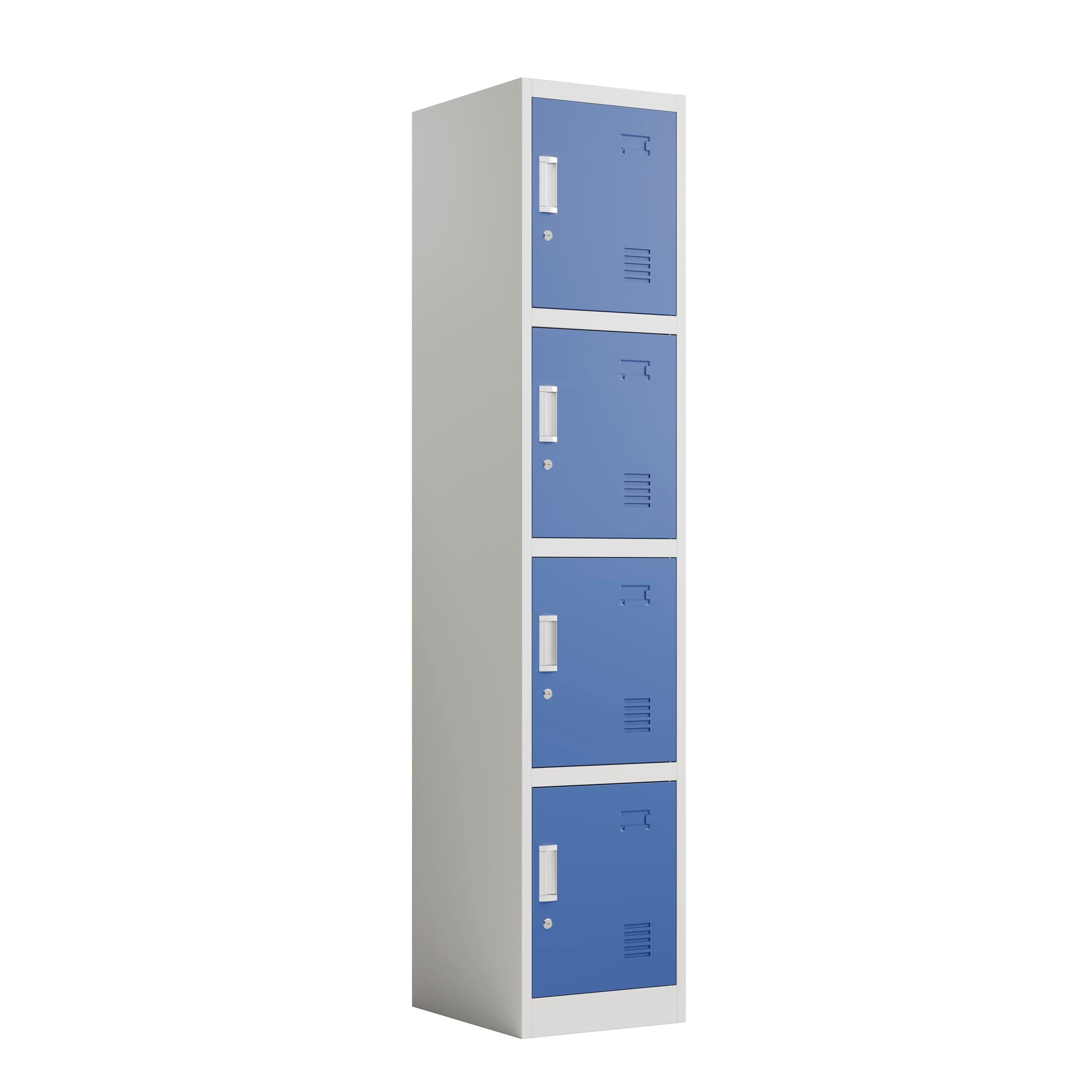Racking Solutions. Single Door Metal Storage Lockers, Blue & Grey Steel Lockable Unit, Staff Gym School Changing 1850mm H x 380mm W x 450mm D (4 Door Locker)