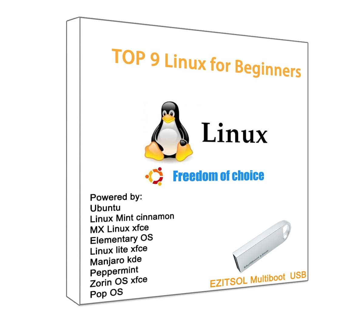 32GB 9-in-1 Linux bootable USB for Ubuntu,Linux Mint,Mx Linux,Zorin OS,Linux Lite,ElementaryOS etc.| Try or Install Linux | Top 9 Linux for Beginners| Boot Repair | multiboot USB