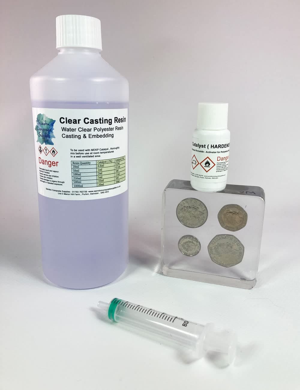 Water Clear Casting Cast Resin 0.5kg (Polyester) - Supplied with Hardener & Syringe