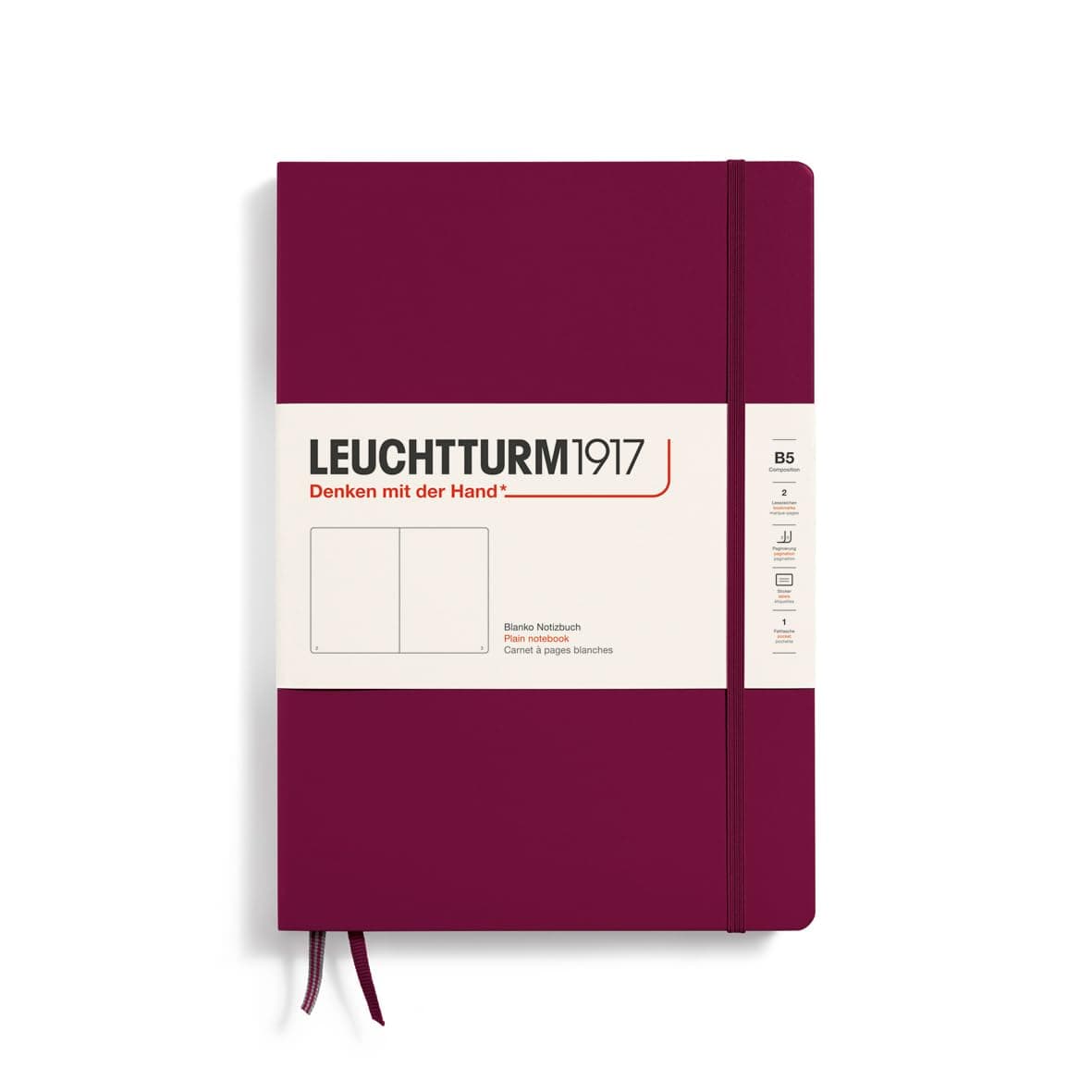 LEUCHTTURM1917 - Notebook Hardcover Composition B5-219 Numbered Pages for Writing and Journaling (Port Red, Plain)