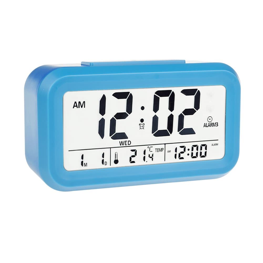 EWTTO Digital Alarm Clock 4.6” Large LCD Display Desk Clock Battery Operated with 3 Alarms /5 Music Sounds/Temperature/Snooze for Kids Bedroom Travel Office