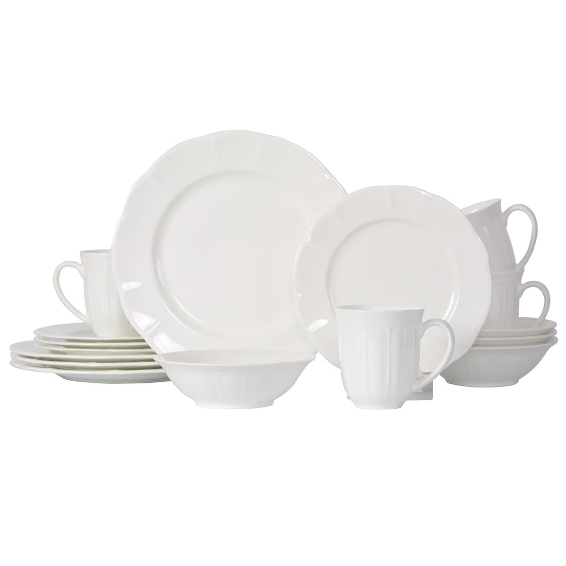 WHITEPEONY Lotus Embossed 16-Piece Bone China Dinnerware Set, Service for 4