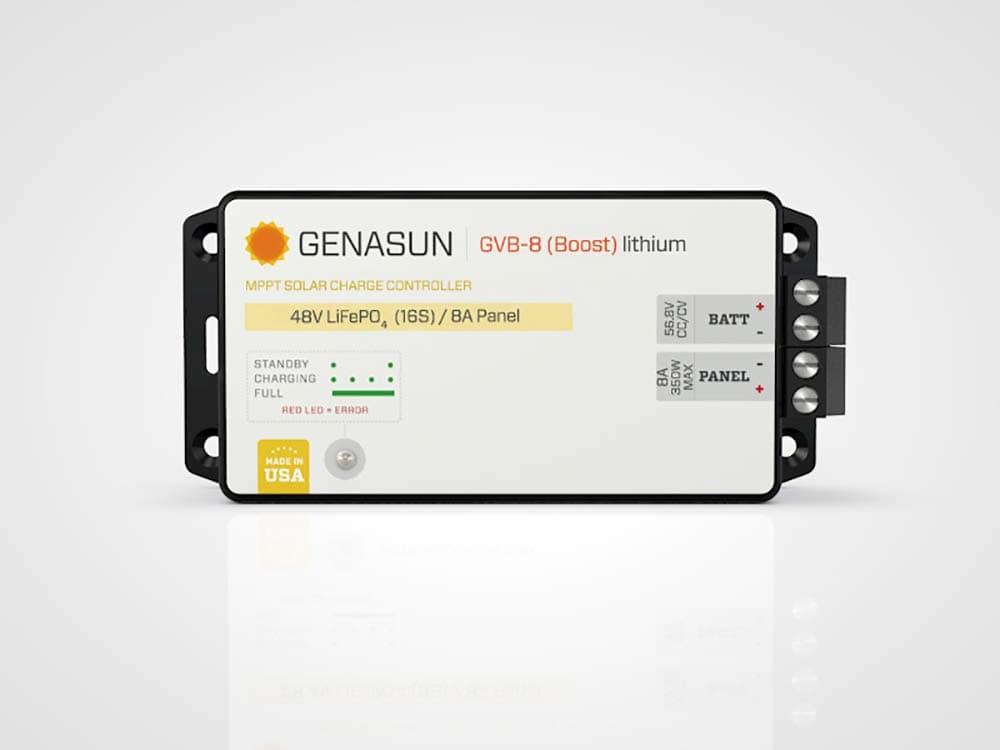 Genasun GVB-8-Li-56.8V, 8 A (Input) 350 W Solar Panel, Voltage Boosting MPPT Solar Charge Controller for 16S LiFePO4 Batteries (Electric Boats, Marine, etc.)