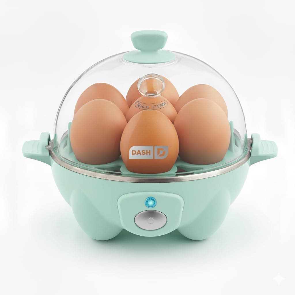 DASH 7 Eggs Pressure Cooker for Hard Boiled Eggs, Poached Eggs, Scrambled Eggs or Omelets with Auto Shut-Off Function - Aquamarine