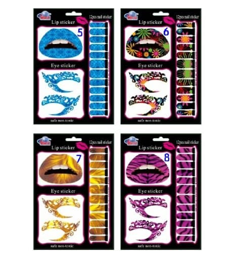 4sets Temporary Eye Tattoo,Nail sticker,Lips sticker Transfer Eyeshadow Stickers Eyeliner (5-8)