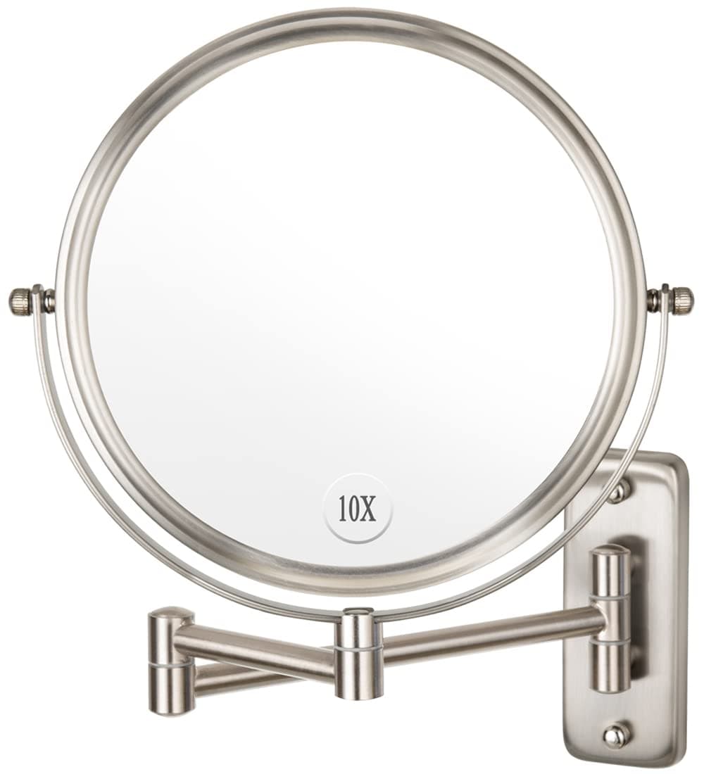 – ALHAKIN Wall Mounted Makeup Mirror - 10x Magnification 8' Two-Sided Swivel Extendable Bathroom Mirror Nickel Finish