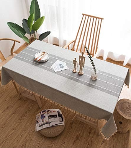 MeyC Rectangle Tablecloth 55" x 86" Inch - Cotton Linen Table Cloth for Kitchen Dinning Tabletop Decoration Gray