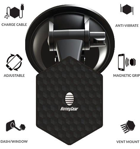 HoneyGear G-Force Pro | Retractable Cable + Magnetic Car Vent, Dash, Universal Phone Stand | Car Phone Holder | Choose Color & Cable Type | White or Black | USB-Type-C, Micro-USB, 8-pin Connector