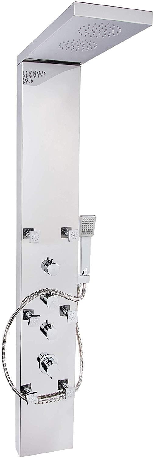 ASPA Shower Panel System 59 inch Dual Rainfall Shower Heads with 6 Body Jets, Mirror Finished