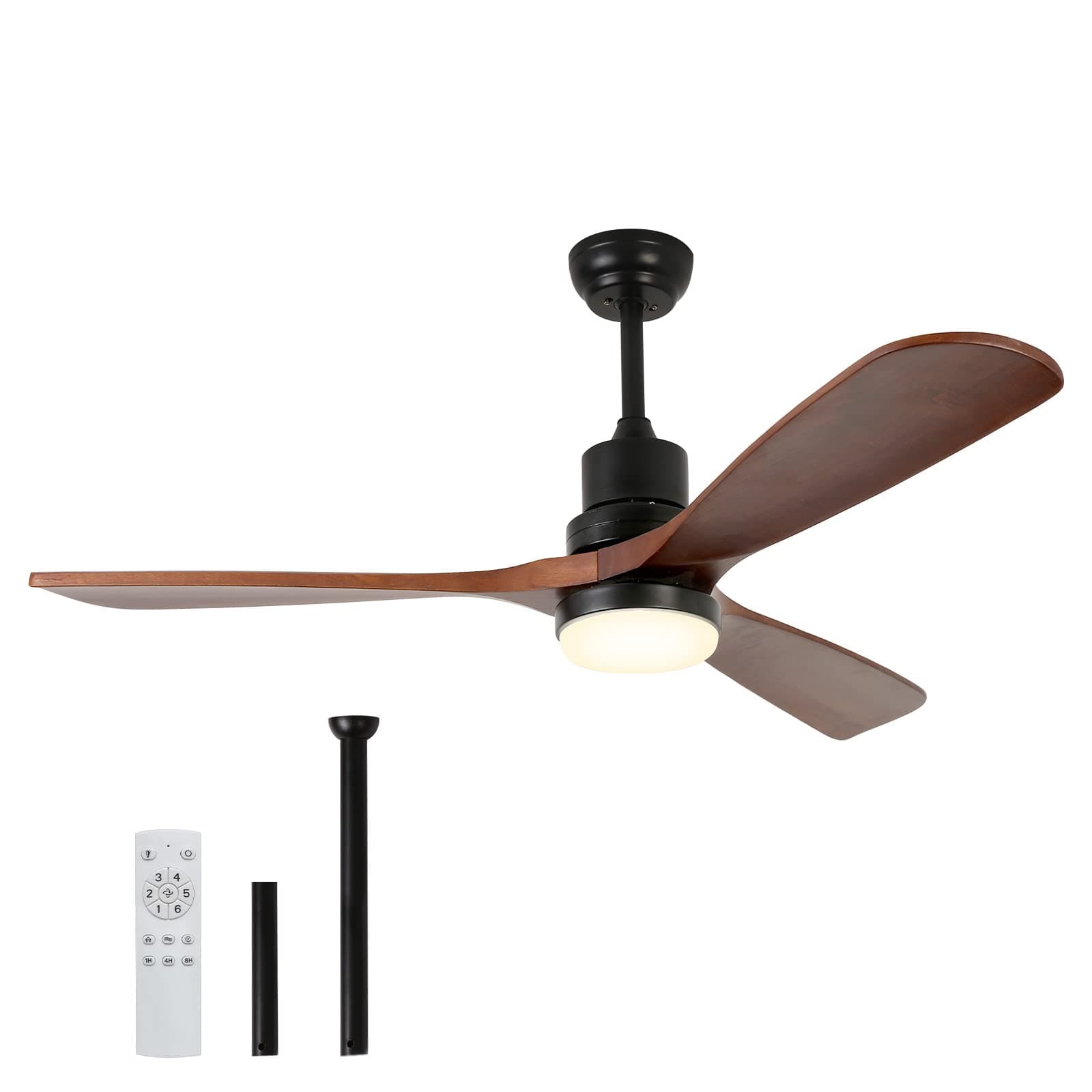 – USOR 52'' Ceiling Fans with Lights,Walnut Low Profile Ceiling Fans with Remote, Noiseless Reversible Dc Motor For Indoor Outdoor Living room Farmhouse