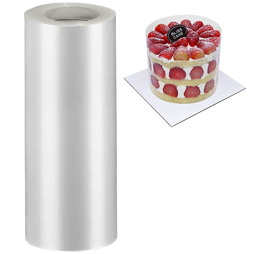 Bykitchen 8 Inch Cake Collars, Clear Transparent Acetate Sheet Roll, Plastic Wrap, Collar For Chocolate Mousse Diy Wraping Decorating Shaker Cards(Length 394Inch)