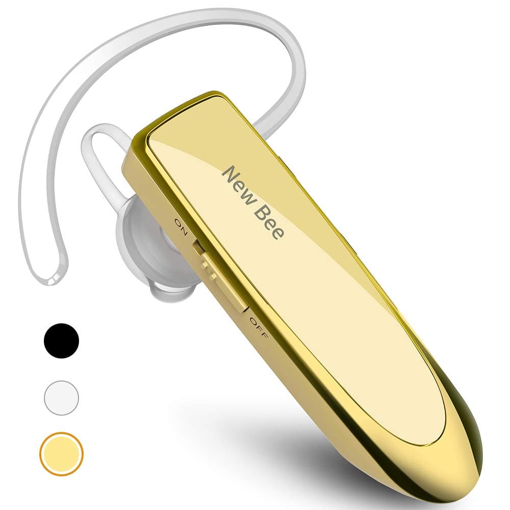 Bluetooth Earpiece V5.0 Wireless Handsfree Headset with Microphone 24 Hrs Driving Headset 60 Days Standby Time for iPhone Android Samsung Laptop Trucker Driver (Gold)