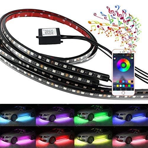 Undercar Light,Underglow led Light kit, 4Pcs Car High Intensity Neon Light Atmosphere Decorative Lights Strip,Underbody System Waterproof Tube RGB 8 Color with Sound Active and Wireless APP Control
