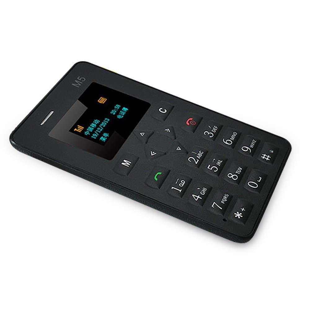 Tomorrow Mini Cell Phone GSM 320mAh 1'' Mini Ultra Thin M5 4.8mm Pocket Card (Black)