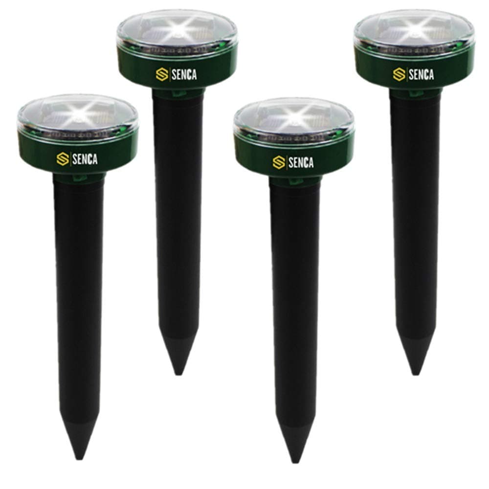 SENCA2 in 1 Solar Waterproof Outdoor Pathway Light Powered Sonic Pest Repellent, 4 Pack, Repel Mole, Gopher, Snake, Vole, Mouse for Lawn Garden Yards, Backyard, Humane Pest Control
