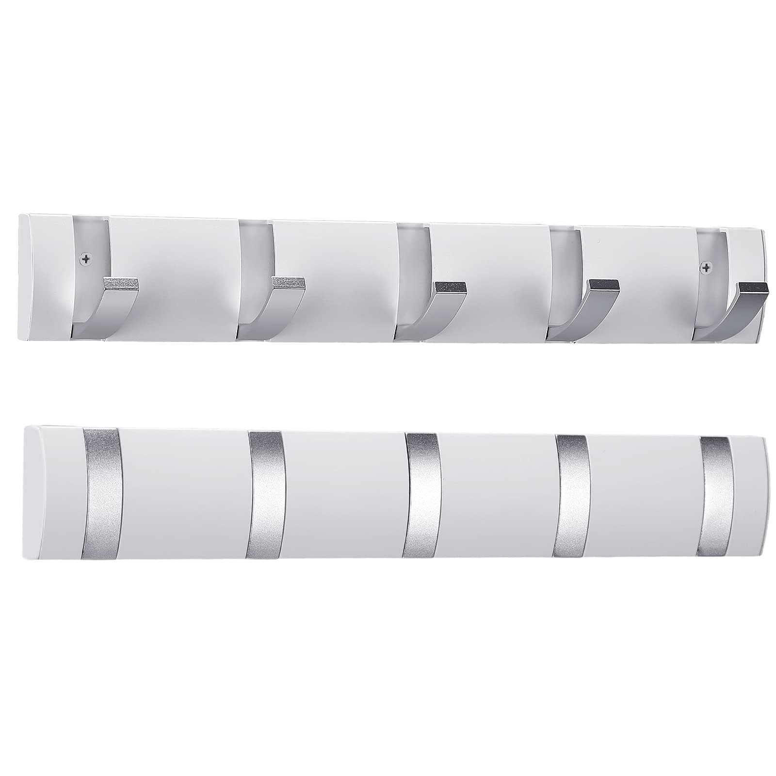 Wesiti 2 Pack Wall Mounted Coat Rack, Floating Door Wall Coat Rack with Retractable Hooks Aluminum Space Saving Hangers Hook Rail for Entryway Bathroom Hat Towel(White)