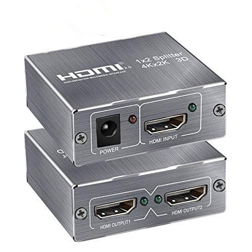 4K HDMI Splitter 2.0, HDMI Splitter 1 in 2 Out 4Kx2K@60Hz Active Amplifier Support Full 3D HD 1080P/2160P HDCP 1x2 HDMI Switch Converter Adapter for Mac HDTV Blue-Ray Play DVD DVR Xbox PS3 PS4