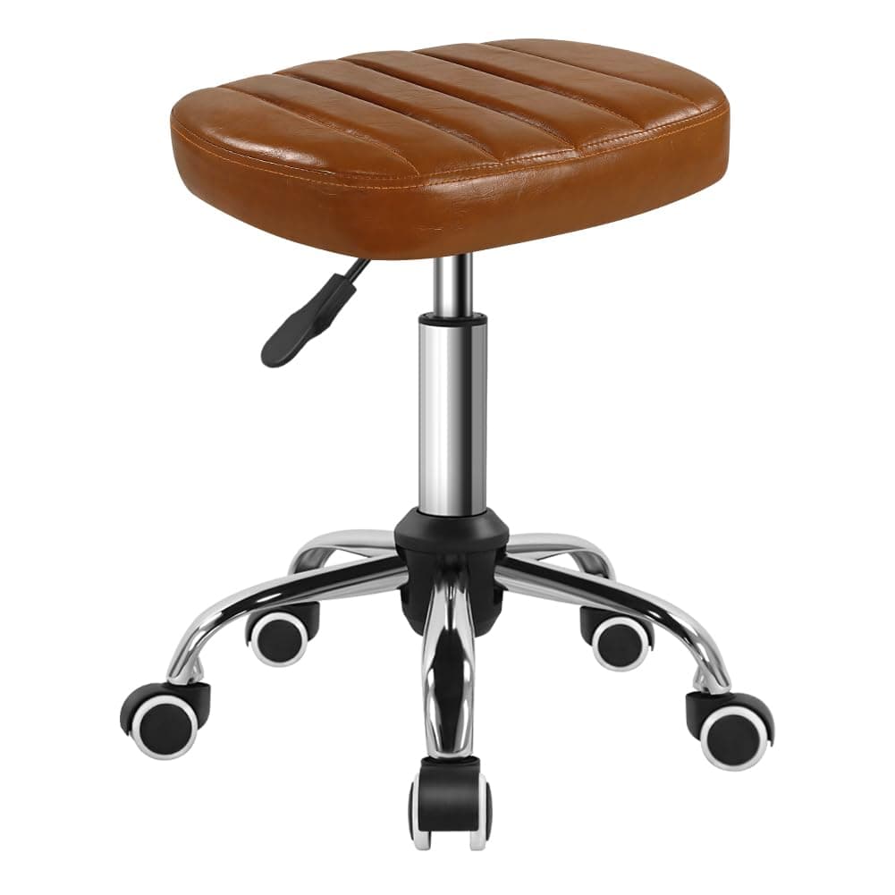 BFTOU Minimalist Square Swivel Stool with Wheel for Work SPA Shop Massage Height-Adjustable and Cost-Effective Rolling Stool Chair (Brown)