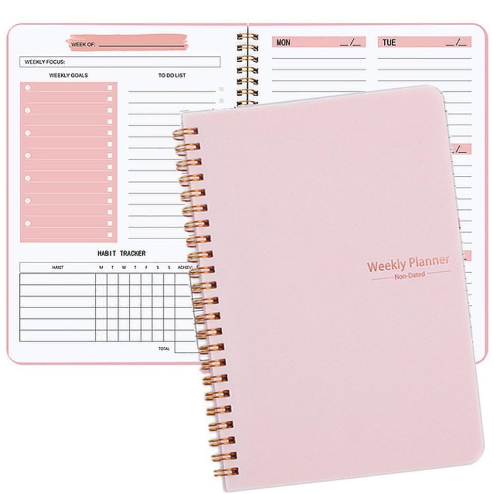 SKY-TOUCH A5 Weekly Planner : To Do List Notebook with 52 Undated Sheets Daily Planner with Goal Habit Tracker Organizer for Office Home School Work Study Life Pink