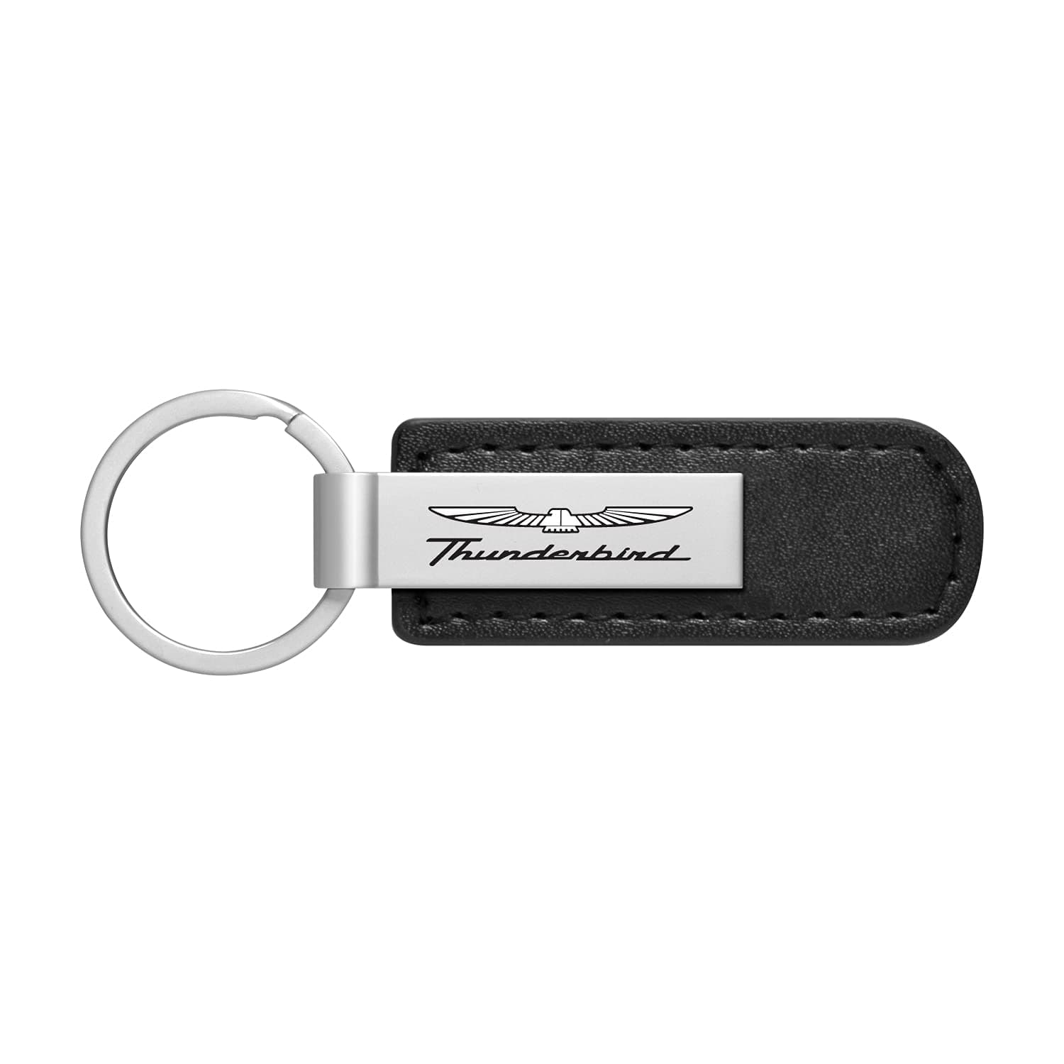iPick Image for Ford Thunderbird Black PU Leather Strap Silver Metal Bar Key Chain - Official Licensed