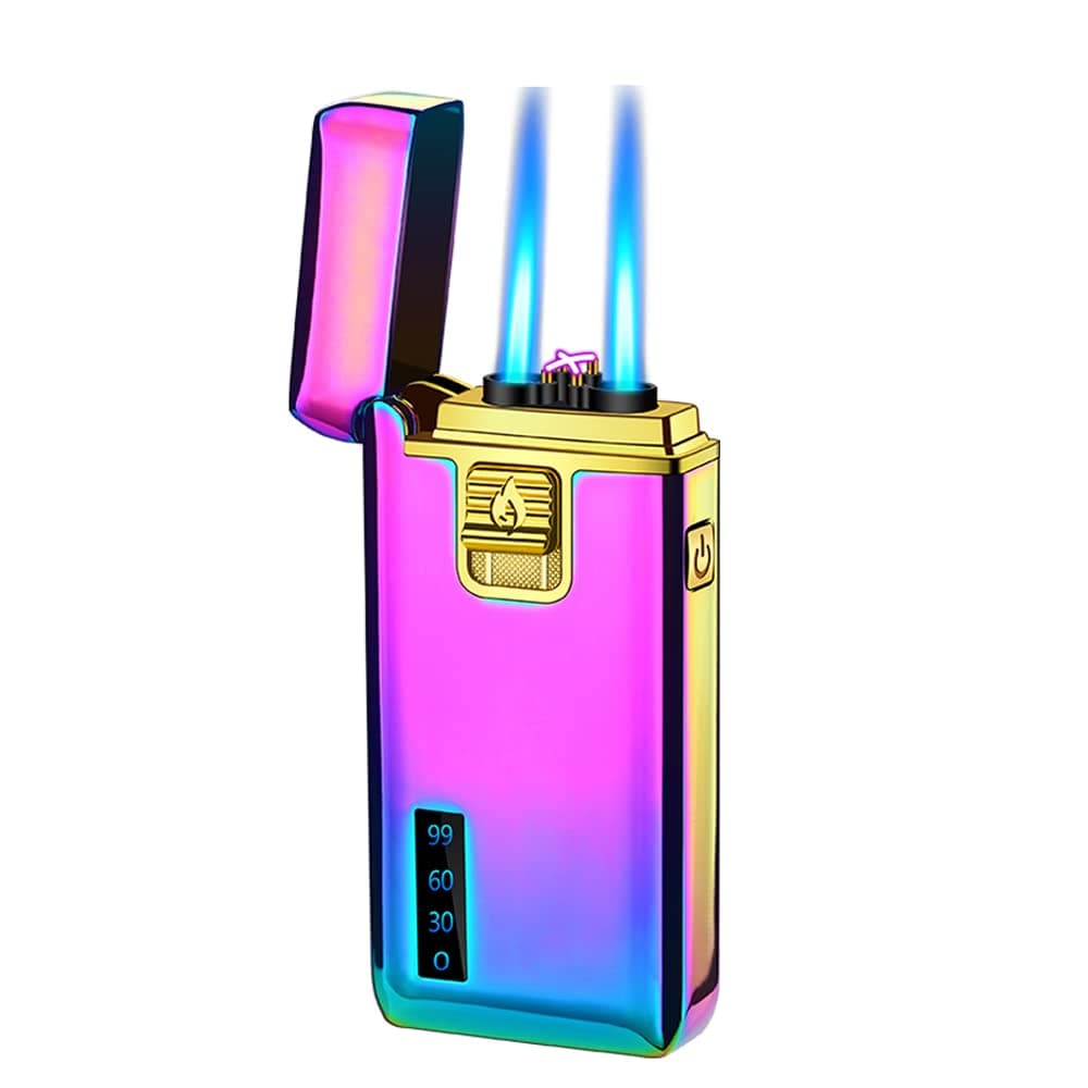 Torch Lighter Electric Arc Lighter 2 in 1 Dual Jet Flame Butane Lighter Refillable Butane Dual Arc Electric Lighter USB Rechargeable Lighter Windproof Lighter for Candle Kitchen BBQ No Gas (Colorful)