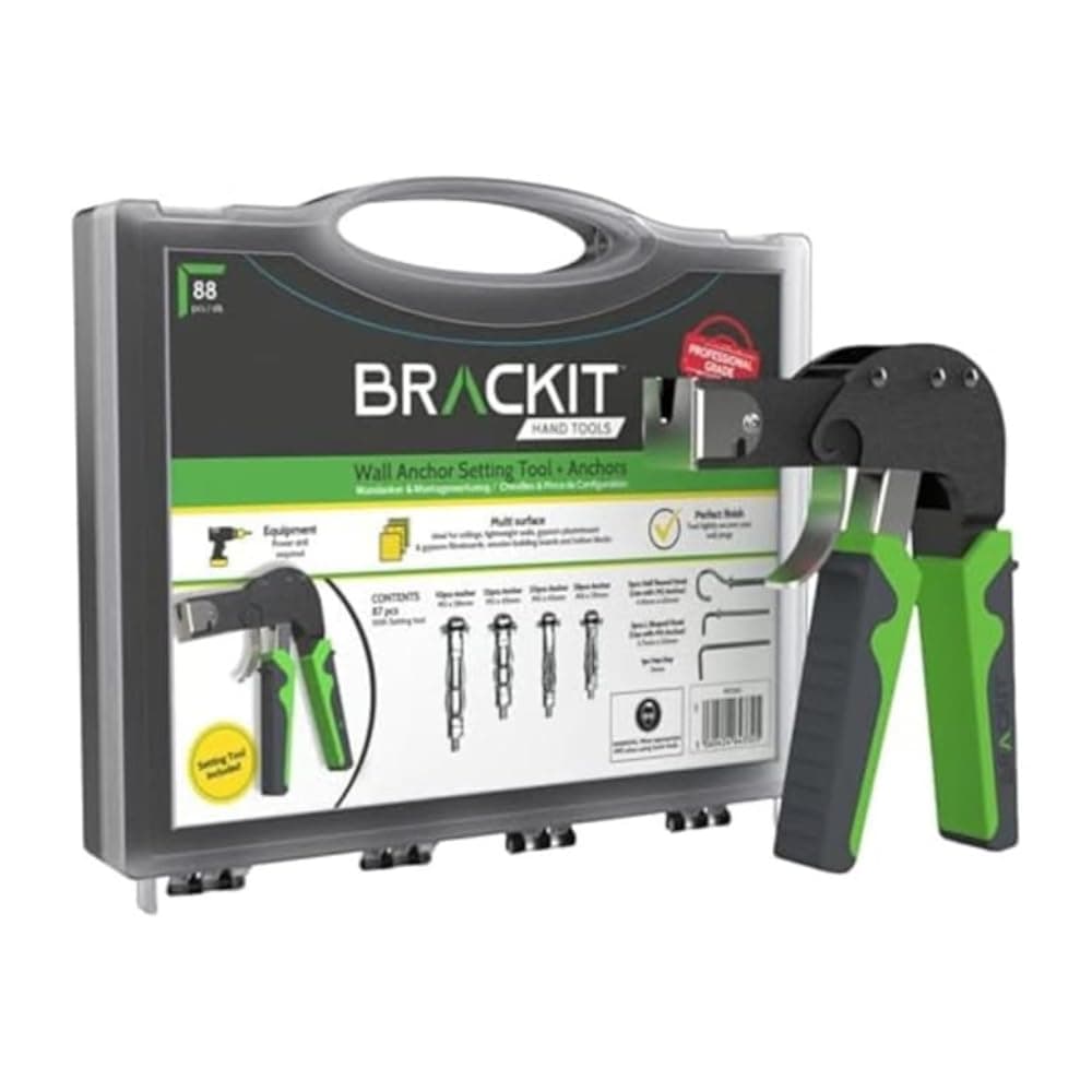 Plasterboard Fixing 88 Piece Wall Anchor Setting Tool Kit - in Carry Case with Instructions – for Cavity, Drywall & and Wall Mounting Includes Wall Hooks