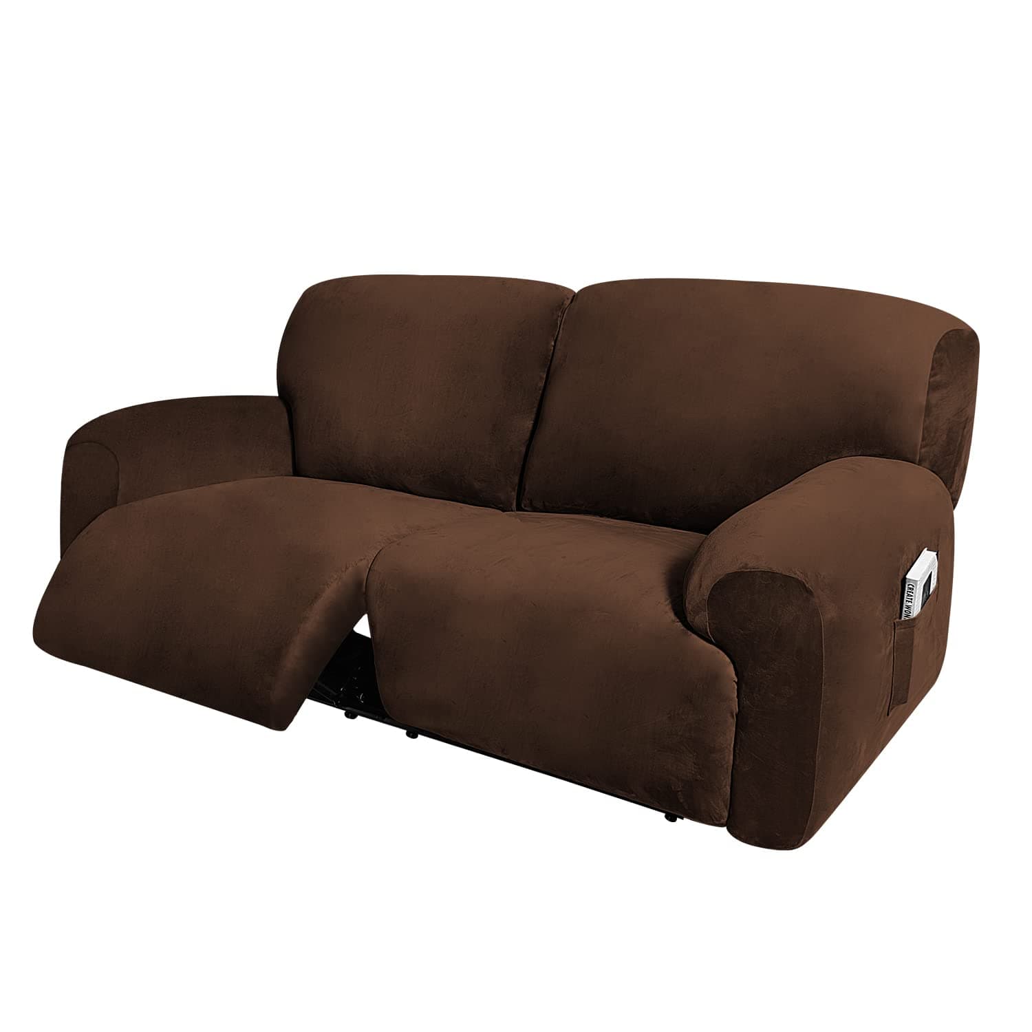 ULTICOR Extra Wide 75" - 100", Reclining 2 Seater Sofa, Extra Wide Reclining Love Seat Slipcover, 6-Piece Velvet Stretch, Reclining Sofa Covers, Thick, Soft, Washable (Chocolate)
