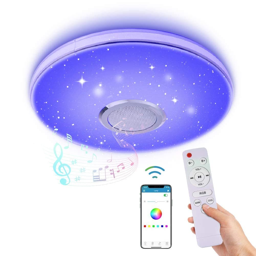 36W LED Music Ceiling Light with Bluetooth Speaker, RGB LED Flush Mount Smartphone APP Control Remote Color Changing Ceiling Lamp, Waterproof Light Fixture for Kids Room Bedroom