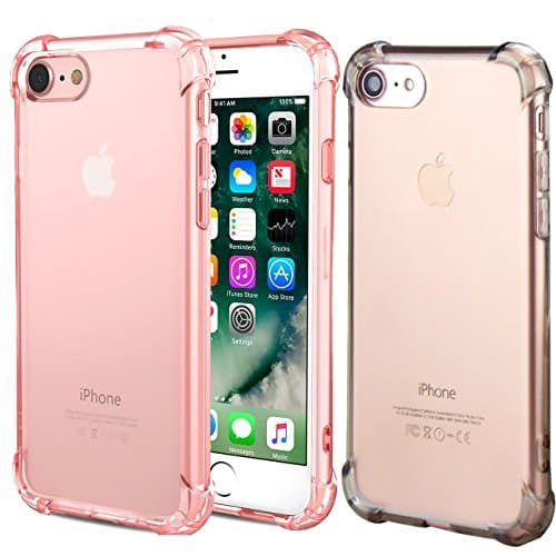 CaseHQ iPhone 7 Case, iPhone 8 Case,Crystal Clear Shock Absorption Bumper Slim Fit,Heavy Duty Protection TPU Cover for Apple iPhone 7(4.7 inch)(2016)/iPhone 8(4.7 inch)(2017) -Rosegold+ClearBlack
